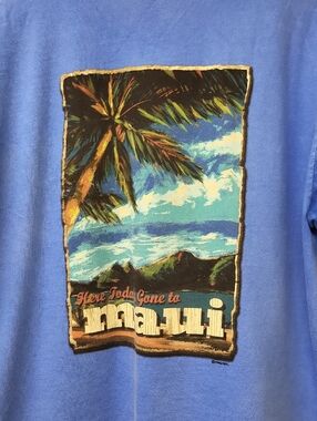 Classic Blue Hawaiian Graphic Tee - 'Here Today Gone to Maunalii'